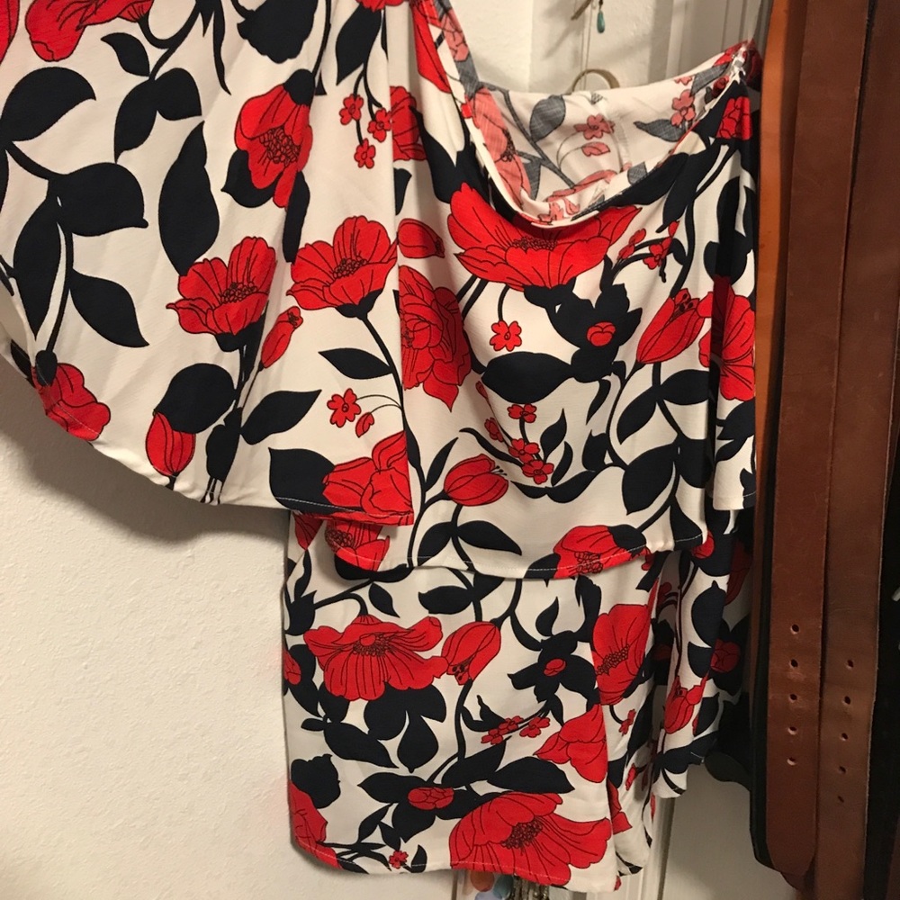 GORGEOUS Floral Navy Fire Red Romper